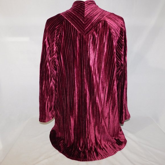 Andrea Jovine Womens L Long Sleeve Draping Burgundy WINE Velour Open Cardigan - Picture 7 of 8